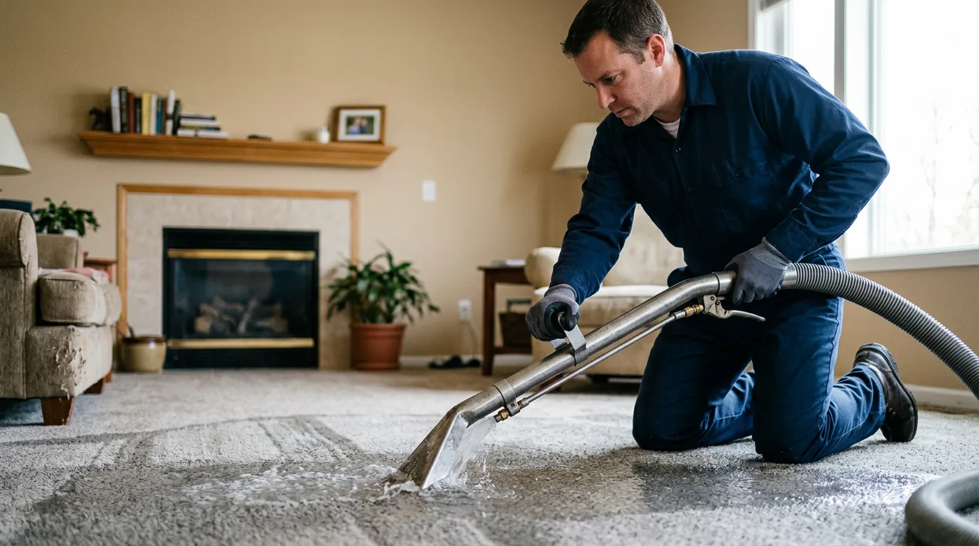 Water damage restoration technician working near Slinger, WI